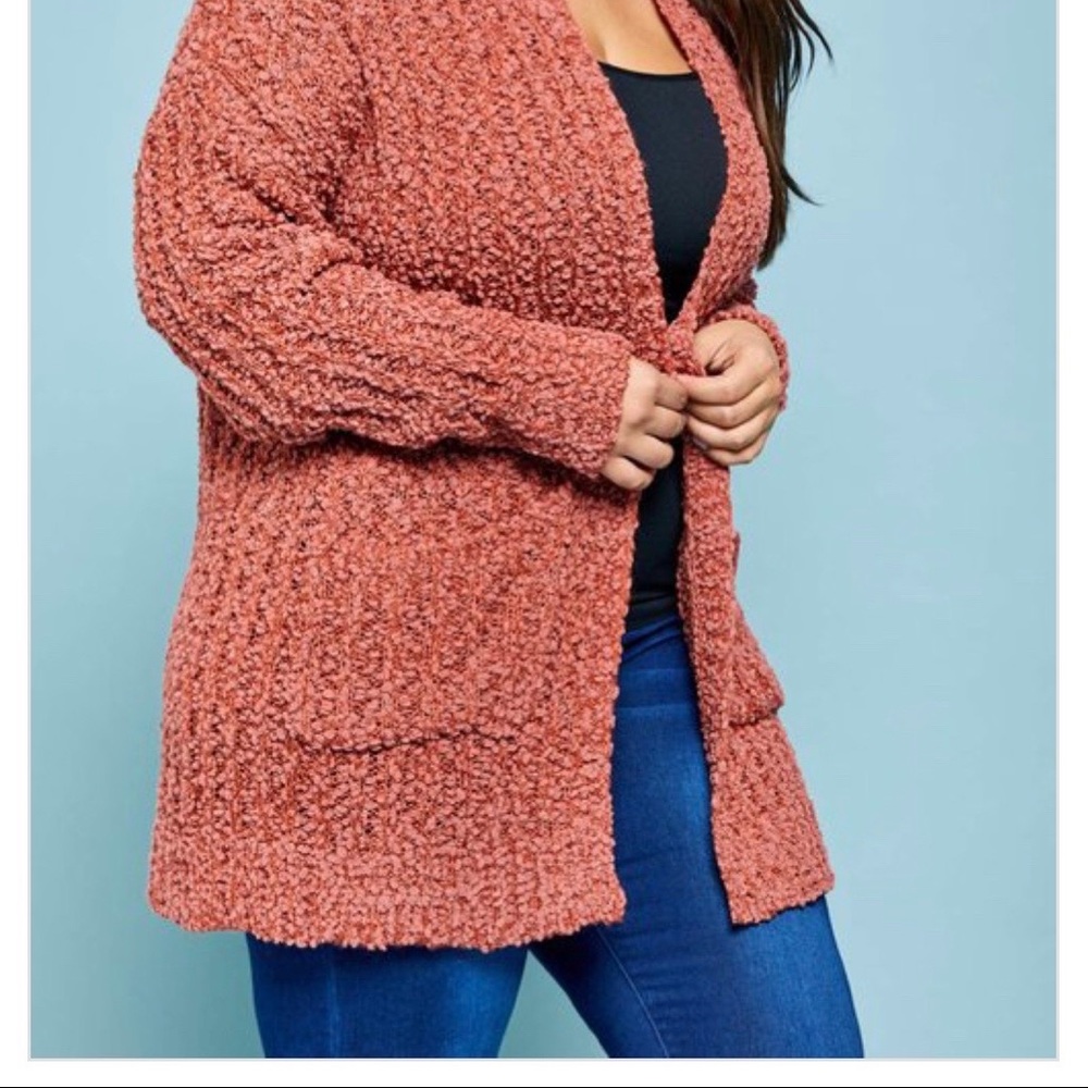 Plus Size Rust Popcorn Cardigan - Picture 2 of 4